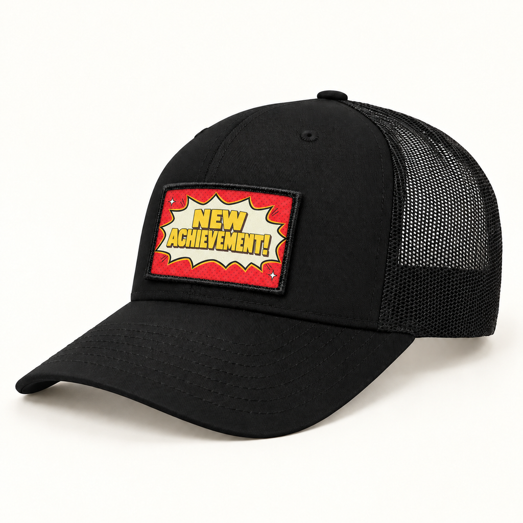 New Achievement patch illustrated on a black trucker hat. Hat shown for styling; sold separately.