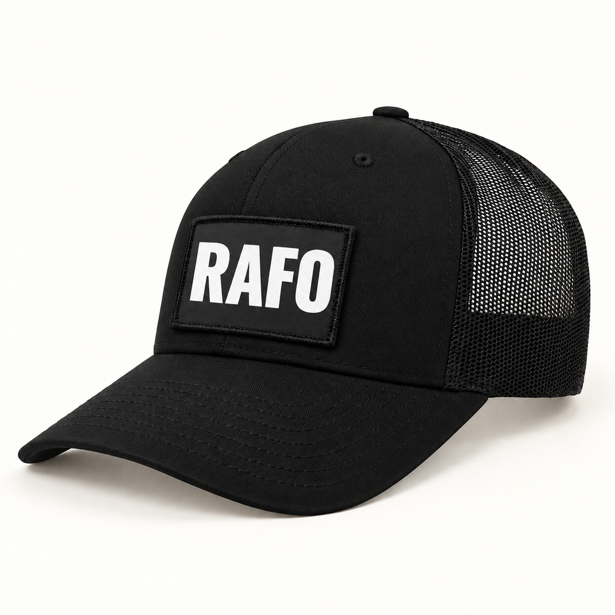 RAFO patch illustrated on a black trucker hat. Hat shown for styling; sold separately.